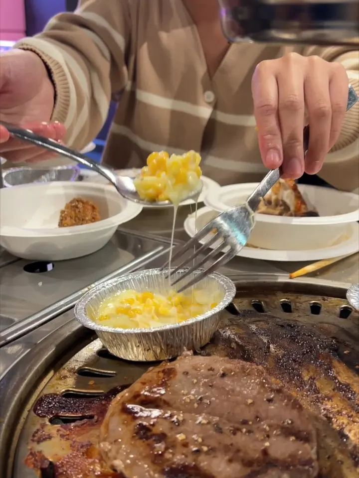 Steak and corn on the tabletop grill at GOGI Geelong