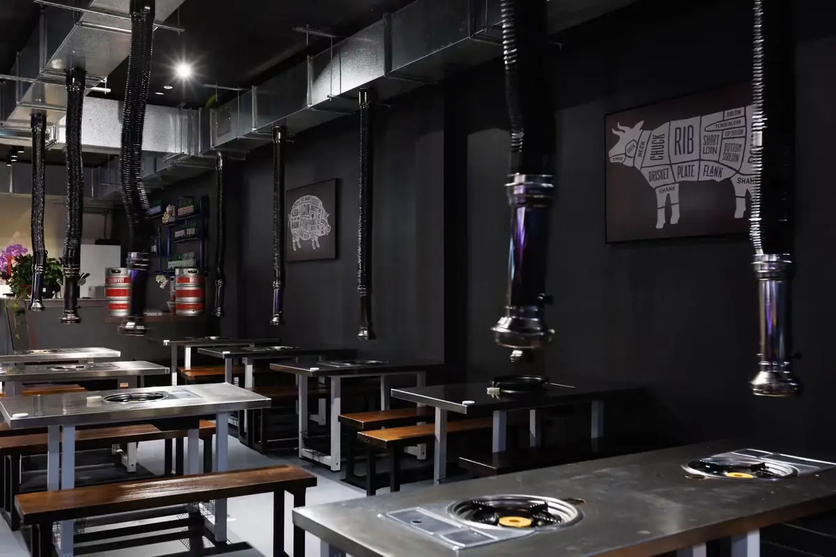 Tabletop grills with overhead extraction at GOGI Korean BBQ Buffet Geelong