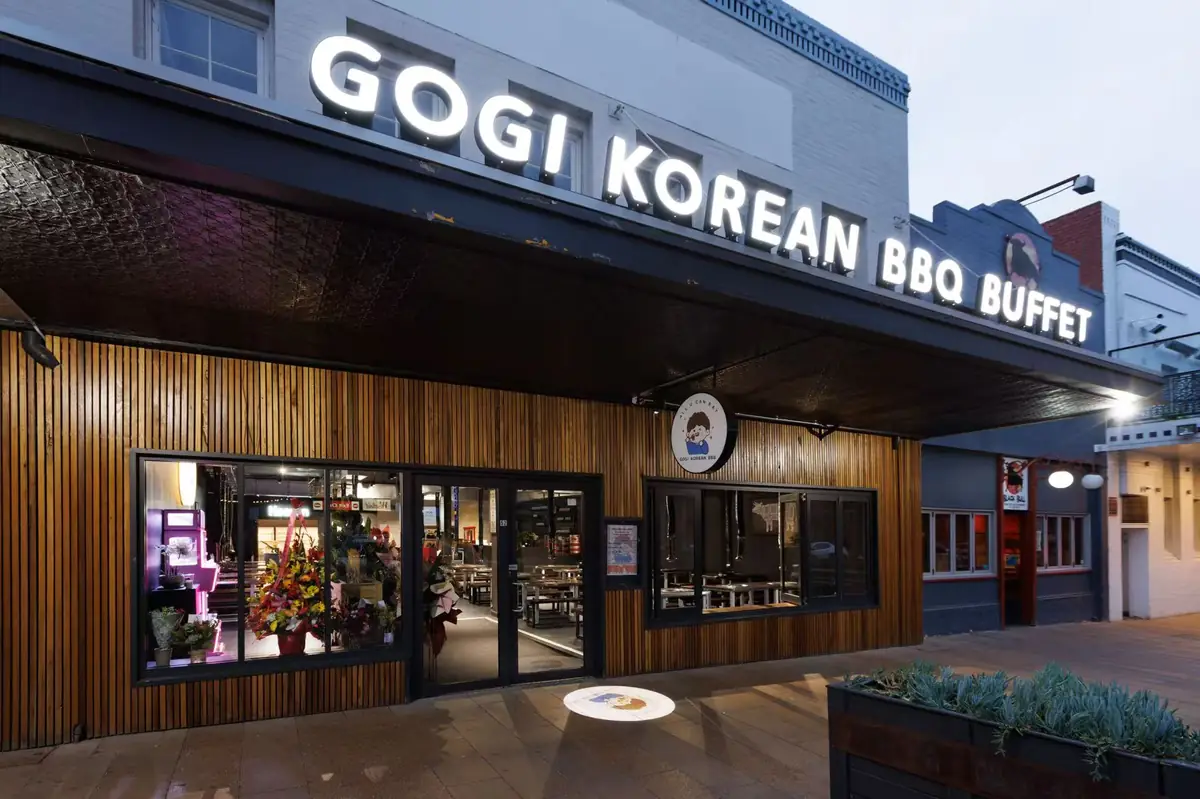 GOGI Korean BBQ Buffet on Moorabool Street at dusk